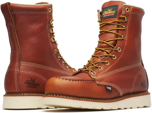Thorogood American Heritage - Botas de trabajo con punta de acero de 8 pulgadas para hombre, cuero de grano completo con puntera tipo mocasín, suela