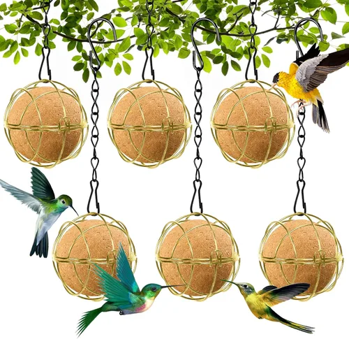 Miniatura 10 de Longzhuo 6 comederos metálicos para colibríes para colgar en exteriores, bola redonda de sebo a prueba de ardillas, regalos de observación de aves
