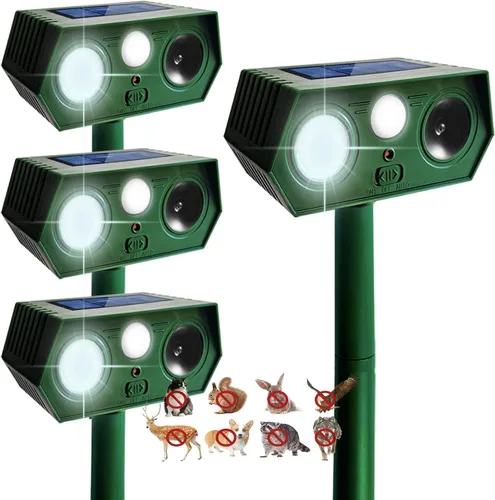 Paquete de 4 repelentes solares de animales 2026 para exteriores, repelente ultrasónico de gatos, dispositivos repelentes de ciervos, impermeables,