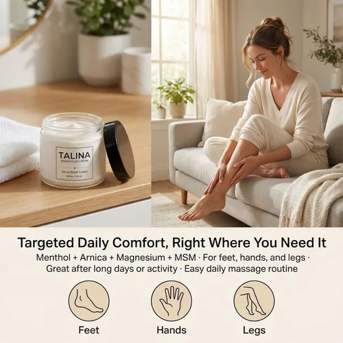 Miniatura 5 de TALINA Loción para aliviar los nervios, crema de cloruro de magnesio, crema neuropatía para pies y piernas con árnica montana, extracto de aloe