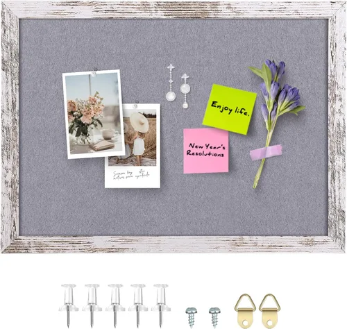 Miniatura 18 de Tablón de anuncios de fieltro gris, 14.2 x 10.2 pulgadas, tablones de anuncios decorativos para colgar en paredes con marco de madera rústica