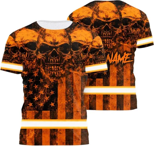 Miniatura 32 de Camiseta de alta visibilidad con bandera de EE. UU., con nombre personalizado, ropa de trabajo de seguridad reflectante, caminantes Calavera
