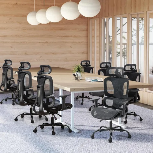 Miniatura 6 de ECOTOUGE Silla de escritorio de malla, silla de oficina ergonómica con soporte lumbar, reposacabezas ajustables y reposabrazos 3D, silla reclinable