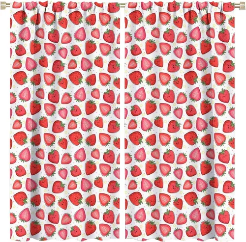 Miniatura 31 de Cortinas bohemias con diseño de fresas, bonitas cortinas bohemias con bolsillo para barra de fruta, tratamiento de ventana para cocina, sala