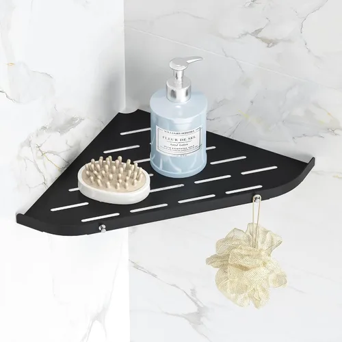 Qeke Estante esquinero para baño, estante de ducha de 9 pulgadas, estante de acero inoxidable SUS304 para montaje en pared, estante de esquina con 2
