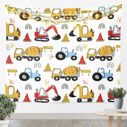 Miniatura 10 de Tapiz de dibujos animados para niños, equipo de vehículos de construcción, bonitos tapices de pared para niños, niñas, adultos, camión y tractor