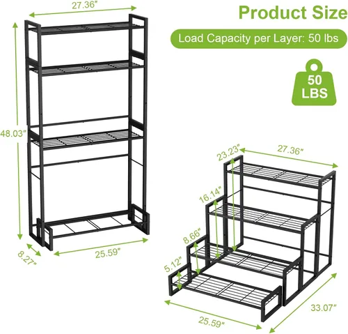 Miniatura 3 de VyGrow Soporte para plantas, soporte apilable para plantas de 4 niveles, estante escalable resistente para plantas altas para interiores y negro