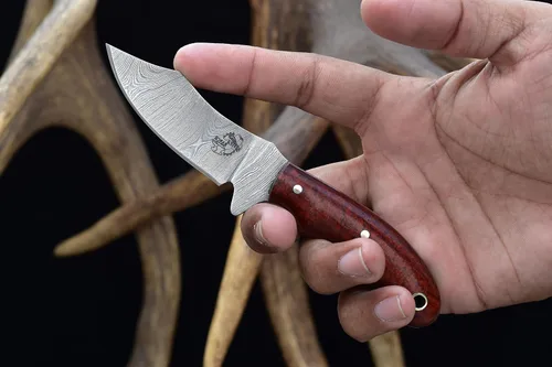 Miniatura 7 de Knives Ranch Cuchillo utilitario EDC hecho a mano, espiga completa, acero de damasco, mango de micarta de arpillera, funda de vaquero resistente