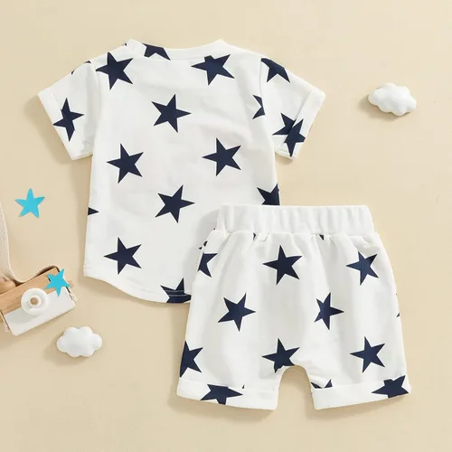 Miniatura 4 de Conjunto de camisa y pantalones cortos de estrellas para el 4 de julio para bebé niño y niña