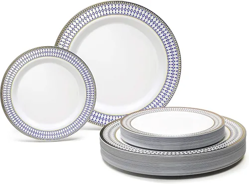 Miniatura 20 de OCASIONES" Paquete de 50 platos (25 invitados) - Juego de platos de plástico desechables pesados para fiestas de boda - 25 x 10.5'' cena + 25 x