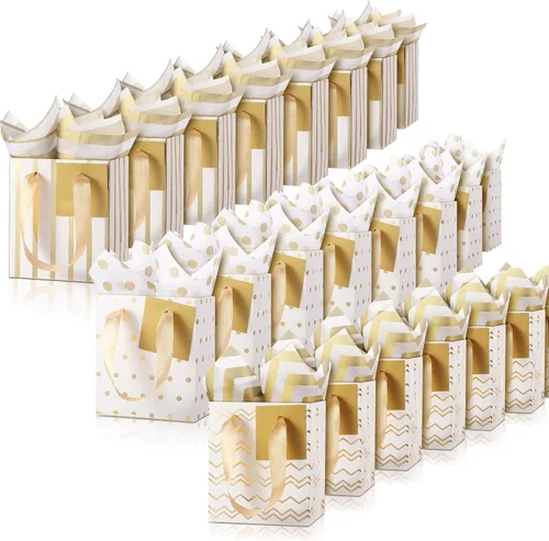 Miniatura 22 de Tenare - 24 pequeñas bolsas de regalo pequeñas de papel metálicas para fiestas, pequeñas con asas, papel de seda para joyas, envoltura de regalo