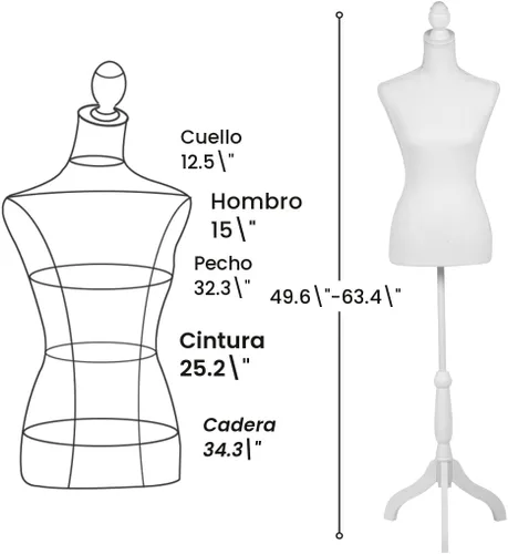 Miniatura 7 de FDW Maniquí 60”-67” de altura ajustable, modelo de vestido femenino, torso de soporte con trípode para ropa (blanco)