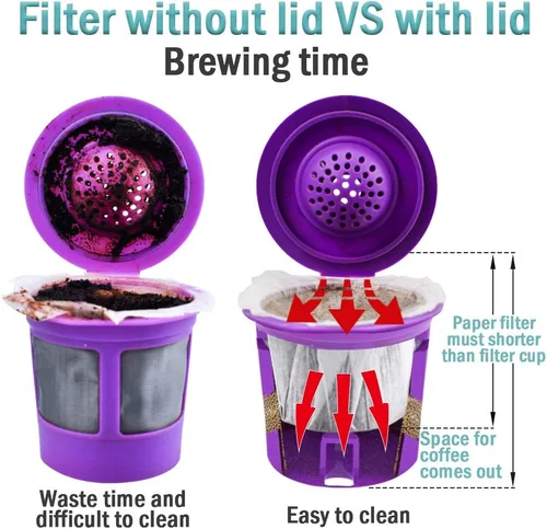 Miniatura 5 de CAPMESSO Filtros de café desechables con tapa, filtro de papel Kerig para cápsulas reutilizables de una sola porción compatible con cafetera Keurg