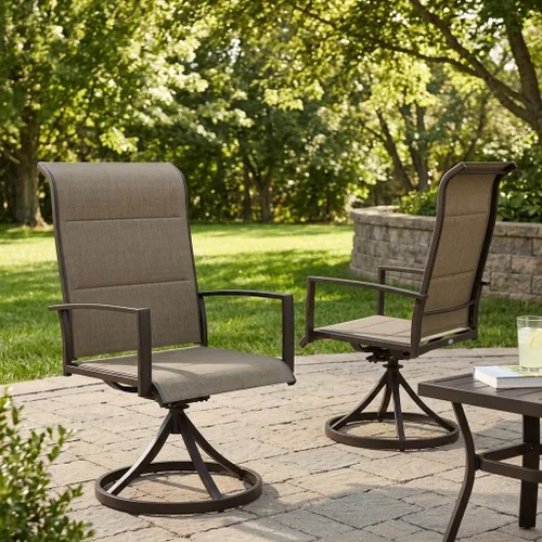 Miniatura 14 de VICLLAX Juego de 2 sillas de comedor giratorias para patio, sillas de exterior de tela de malla de textileno acolchada con reposabrazos para porche