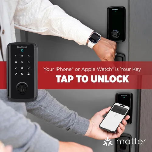 Miniatura 2 de Kwikset Halo Select Plus Cerrojo Inteligente de Pantalla Táctil Negro Mate Apple Home Keys Tap-to-Unlock, Wi-Fi y Matter Habilitado con Sensor