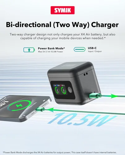 Miniatura 6 de Baterías de aire X4 (2 paquetes) con concentrador de carga rápida de 27 W, estuche de carga rápida dual con pantalla LCD, hub de cargador