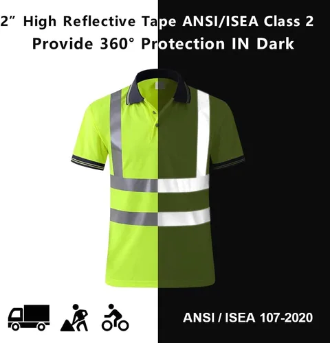 Miniatura 4 de SMASYS Polo de seguridad de alta visibilidad, camisa reflectante de manga corta estándares ANSI, ropa de trabajo de construcción para hombres