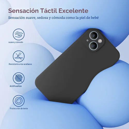 Miniatura 2 de Miracase - Funda diseñada para iPhone 14 de silicona líquida, a prueba de golpes, con protector de pantalla, protección para cámara y forro de Negro