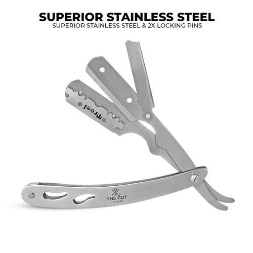 Miniatura 4 de The Cut - Factory - Cuchillas de afeitar rectas de línea exquisita para hombres con cuchillas de filo único ultra afiladas. Cuchilla de afeitar