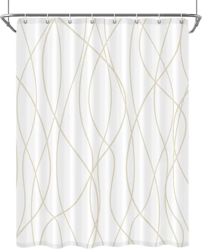 Miniatura 38 de Juego de cortinas de ducha azul egeo para baño con ganchos, cortinas de baño decorativas repelentes al agua y lavables con rayas blancas, 72 x 72