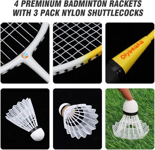 Miniatura 7 de Juego de bádminton para exteriores de 20 pies con red para patio trasero, césped, playa, sistema de red de bádminton portátil con 4 raquetas