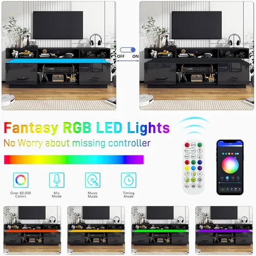 Miniatura 4 de chartustriable Soporte de TV LED para TV de 80 pulgadas, centro de entretenimiento alto moderno con tomas de corriente, soporte de TV de alto