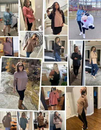 Miniatura 5 de Ekouaer Camisas de maternidad para mujer, manga larga, con abertura lateral, camiseta de embarazo, blusa tipo túnica, ropa casual para mamá