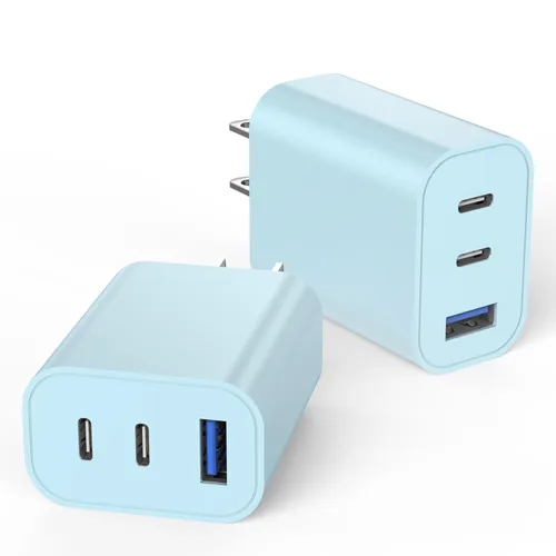Paquete de 2 bloques de cargador para iPhone 17, bloque de cargador USB C de 35 W y 3 puertos de carga rápida, enchufe de pared multipuerto USB C