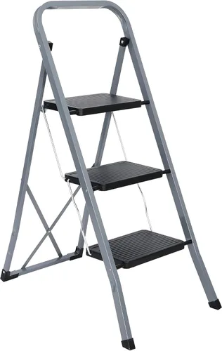 Miniatura 14 de ZENY Taburete plegable de escalera de 3 escalones con pedal antideslizante ancho, mango conveniente, taburete de acero portátil, escalera de acero