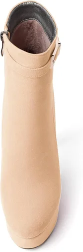 Miniatura 3 de SKYSTERRY Botas altas de tacón alto de gamuza con cremallera y puntera redonda para mujer, 6 pulgadas