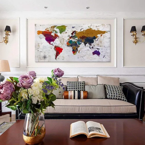 Miniatura 9 de ZEYDRT Lienzo decorativo para pared, mapa de pared, para oficina, sala de estar, decoración del hogar, mapa mundial, lienzo, decoración de pared