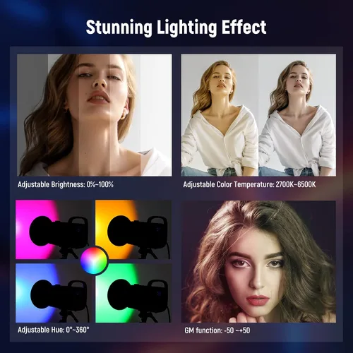 Miniatura 5 de NEEWER CB60 RGB 70W Luz de Video LED con Control de Aplicación, Montura Bowens Salida Continua de Color Completo 18000Lux/1m CCT 2700K-6500K CRI97+