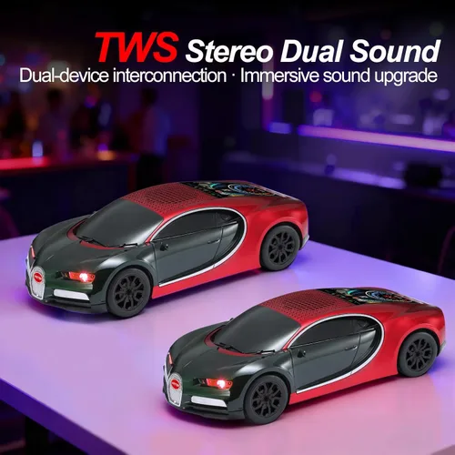 Miniatura 3 de WSTER Altavoz Bluetooth de lujo modelo de automóvil deportivo con sonido HD, emparejamiento estéreo TWS, pantalla de visualización, micrófono Rojo