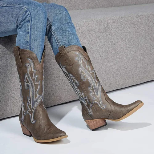 Miniatura 6 de HISEA - Botas vaqueras Rollda para mujer, con punta alargada y de estilo del lejano oeste