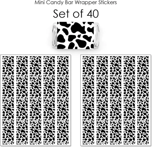 Miniatura 3 de Big Dot of Happiness Estampado de vaca – Mini pegatinas de barra de caramelo – Pequeños recuerdos de fiesta de animales de granja – 40