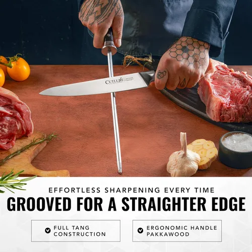 Miniatura 3 de Cutluxe Varilla de Afilar, Acero de Afilado para Cuchillos de Cocina – Acero de Afilado de 12" – Diseño de Mango Ergonómico – Serie Artisan