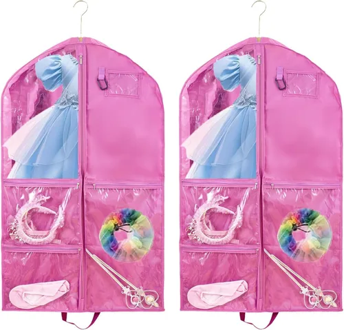 Bolsa de ropa colgante de 40 pulgadas, impermeable, almacenamiento de disfraces de baile, bolsa de ropa de viaje para niños (rojo rosa, paquete de 2)