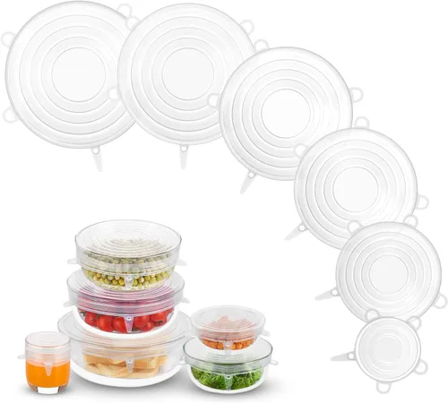 Tapas elásticas de silicona, tapas reutilizables de silicona para recipientes de silicona sin residuos para sobras de alimentos, tazones de frutas,