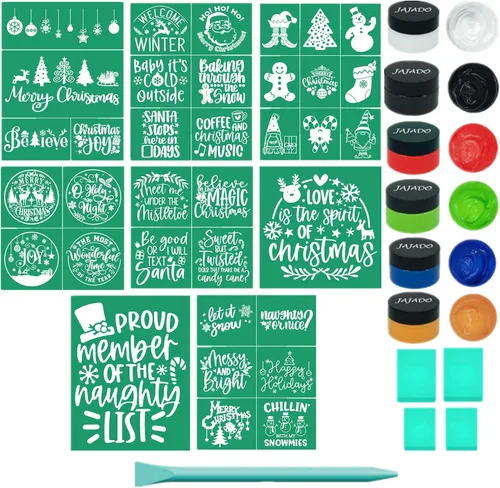 Miniatura 19 de JAJADO JAAJDO - Plantillas de pantalla de seda para árbol de Navidad, adornos de campanas de Navidad, plantillas de serigrafía para decoraciones