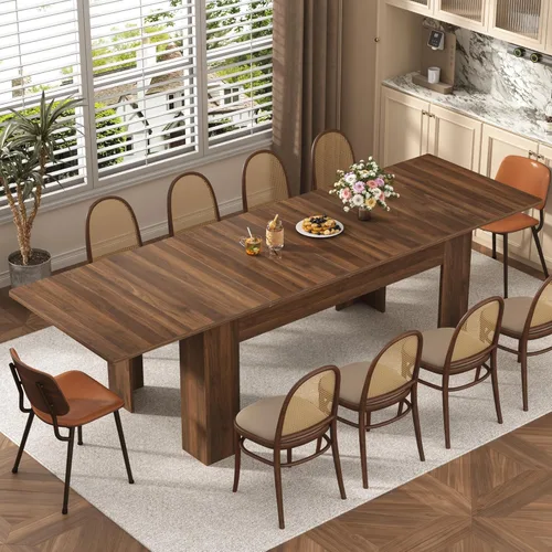 Miniatura 7 de jiteentarou Mesa de comedor extensible para 6-10 personas de 59 a 86 pulgadas, mesas ampliables de 86 pulgadas de largo para espacios pequeños, Roble