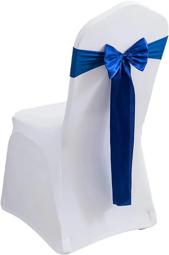 Miniatura 13 de Paquete de 100 bandas de elastano para silla, lazos de satén de color azul para bodas, eventos, banquetes, hoteles, hogar y cocina, 100