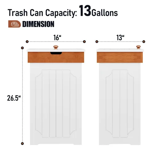 Miniatura 4 de Home-Like cubo para basura de madera con tapa, de 13 galones, ideal para basura reciclable, de 16” de ancho x 13” de profundidad y x 26.5” de alto.