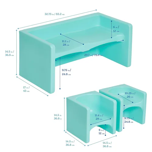 Miniatura 2 de ECR4Kids Tri-Me - Juego de mesa y sillas cubo, muebles multiusos, color aguamarina, 3 piezas