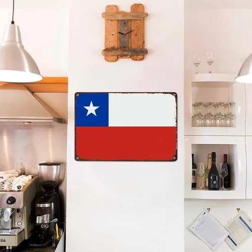 Miniatura 4 de Letrero de metal de Chile para decoración de pared, placa de pared de bandera de Chile, bandera patriótica de país para decoración de pared