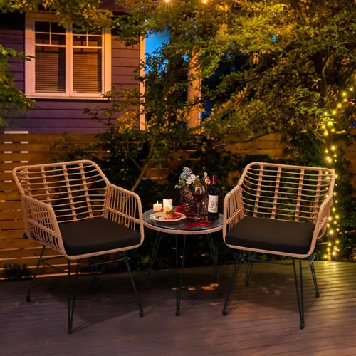 Miniatura 8 de KROFEM - Juego de 3 piezas de muebles de mimbre para patio estilo bistró, incluye 2 sillas de ratán y mesa con tapa de vidrio, ideal para porche
