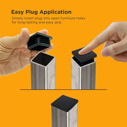 Miniatura 4 de Prescott Plastics Tapones de agujero de plástico acanalado de perímetro exterior de 1/2 pulgada (0.500 in), tapas cuadradas de tubo de metal negro