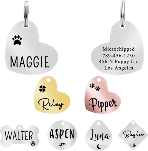 Miniatura 18 de Ultra Joys - Etiqueta personalizada de identificación para mascotas para perros, etiqueta de identificación de hueso de acero inoxidable cepillado