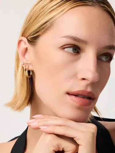 Miniatura 105 de Aretes de aro gruesos de oro para mujer, chapados en oro de 14 quilates, aretes de aro triple, hipoalergénicos, a la moda, aretes de aro gruesos