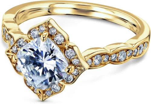Miniatura 6 de Kobelli Anillo de compromiso con halo floral de moissanita (G-H) de 1 13 CTW - Múltiples opciones de oro