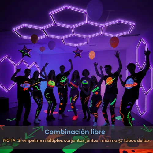 Miniatura 6 de Paquete de 24 luces negras LED hexagonales, 168W, 5 rejillas de luz negra UV con enchufe de EE. UU. para fiesta de neón, Halloween, pintura corporal